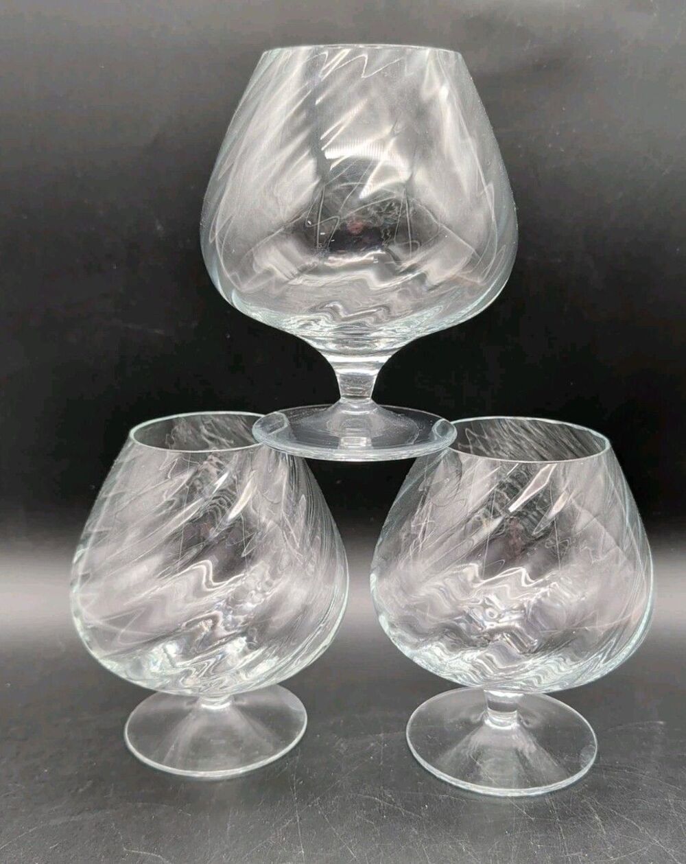 Vtg Optic Art Glass Cognac Brandy Glasses Set Of 3 Swirl